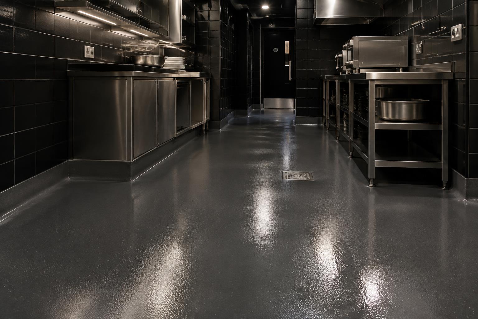 Seamless polyurethane cement floor in a commercial kitchen